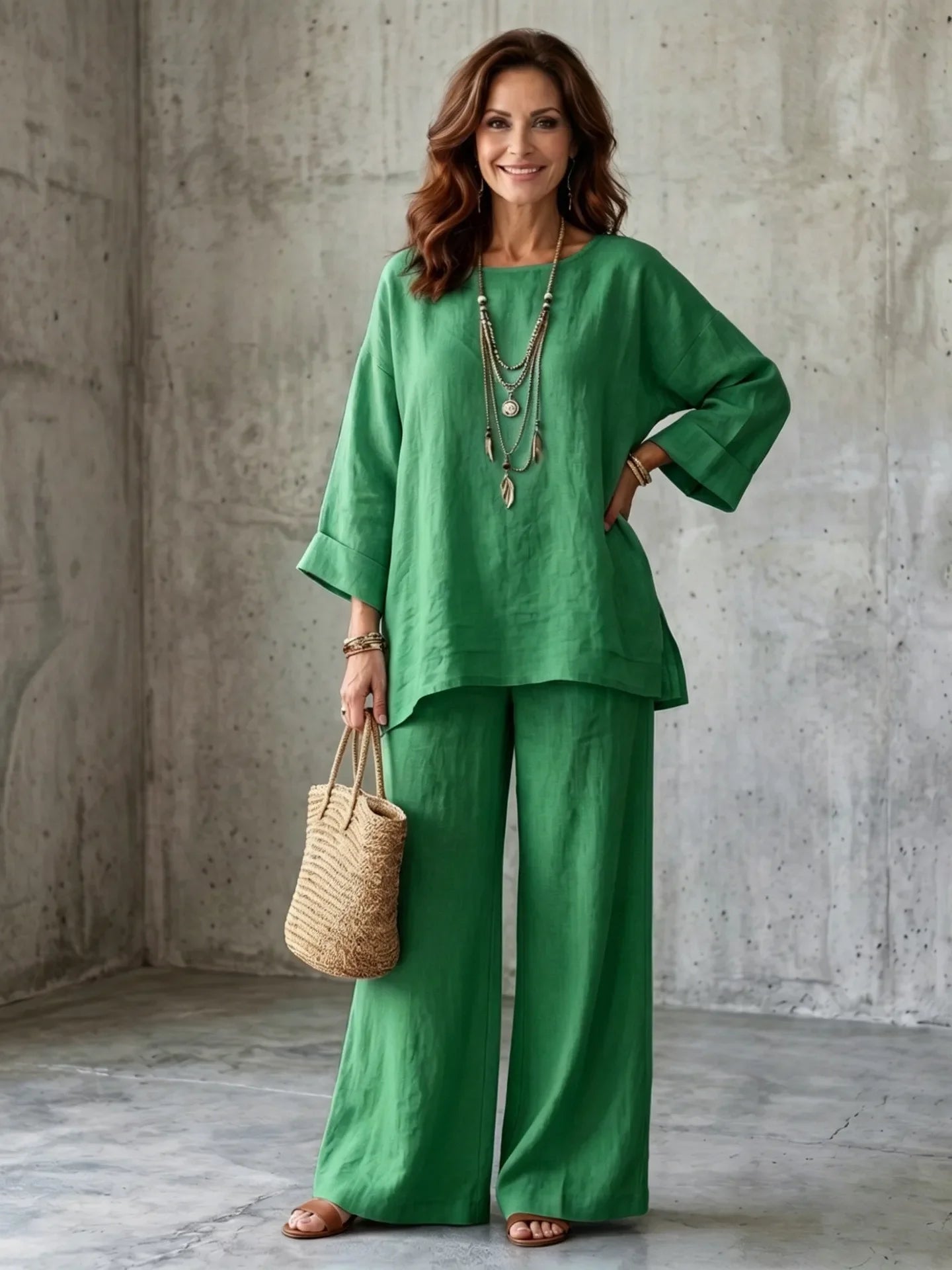 Rosamund round-neck top and wide leg trouser set, view 2