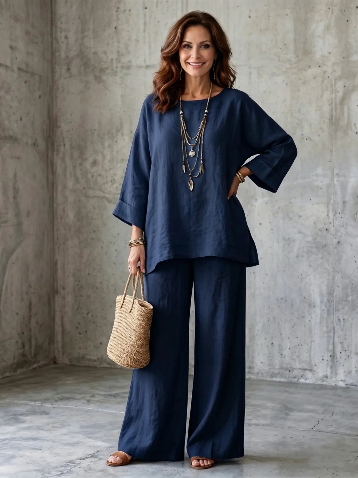 Rosamund round-neck top and wide leg trouser set, view 4