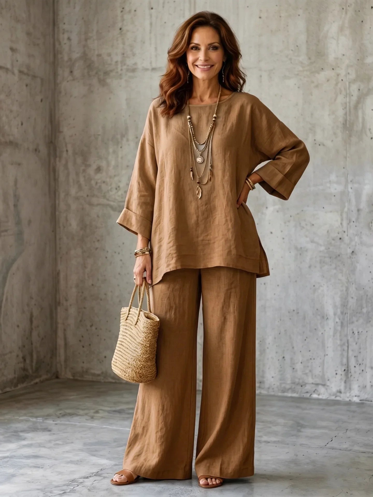 Rosamund round-neck top and wide leg trouser set, view 5