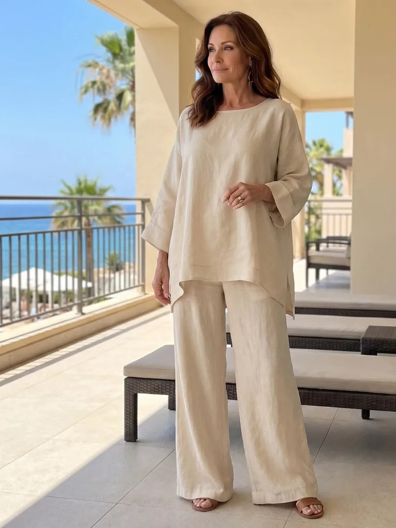 Rosamund round-neck top and wide leg trouser set, view 6