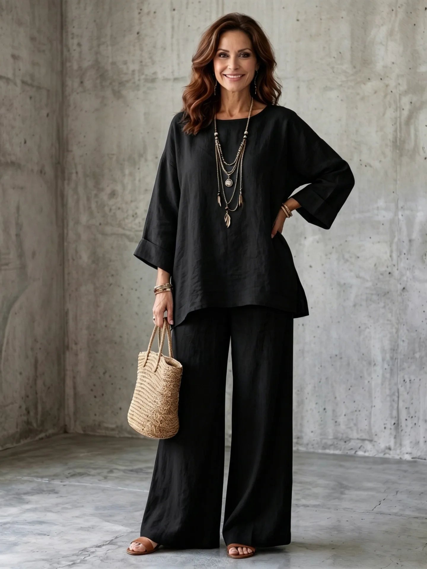 Rosamund round-neck top and wide leg trouser set, view 7