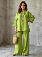 Rosamund round-neck top and wide leg trouser set, view 8