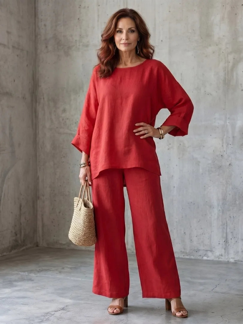 Rosamund round-neck top and wide leg trouser set, view 9