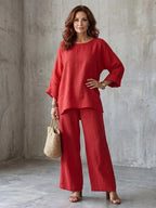 Rosamund round-neck top and wide leg trouser set, view 9