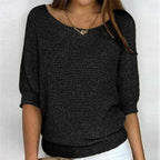 Rosemarie Chunky Knit Half-Sleeve Sweater, Black