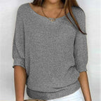 Rosemarie Chunky Knit Half-Sleeve Sweater, Gray