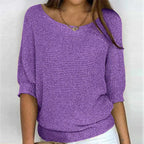 Rosemarie Chunky Knit Half-Sleeve Sweater, Purple