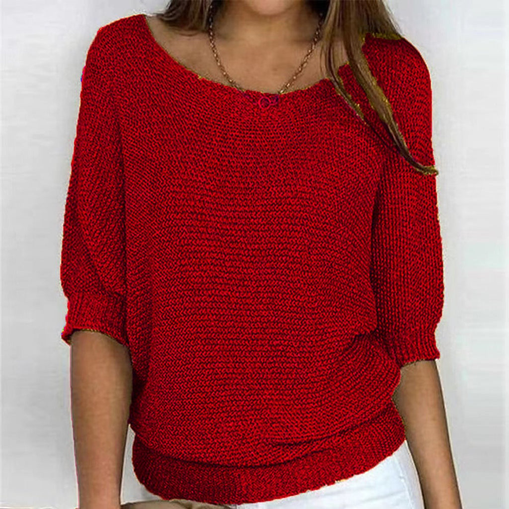Rosemarie Chunky Knit Half-Sleeve Sweater, Red