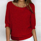Rosemarie Chunky Knit Half-Sleeve Sweater, Red