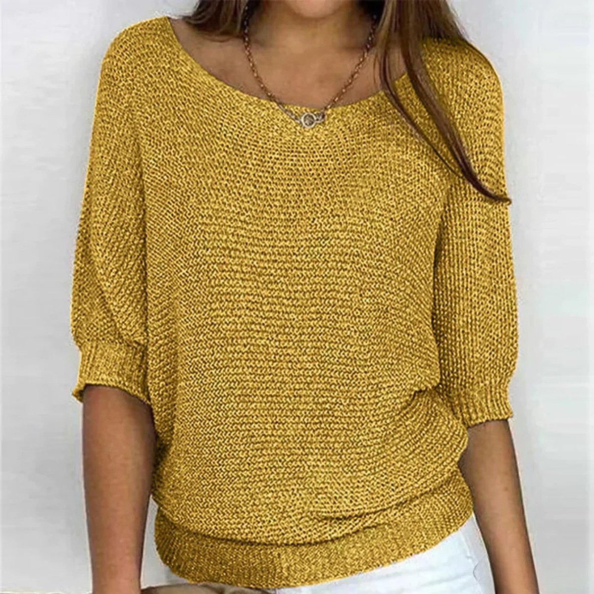 Rosemarie Chunky Knit Half-Sleeve Sweater, Yellow