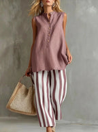 Rosetta striped button-front two-piece set, Pink