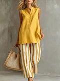 Rosetta striped button-front two-piece set, Yellow