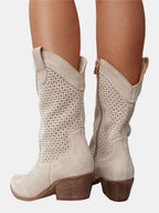 Roxana Perforated Faux Suede Block Heel Boots, side view