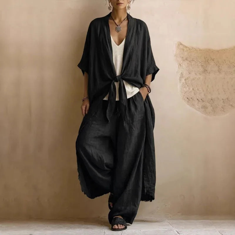 Roxanne kimono top and wide leg trouser set, view 2