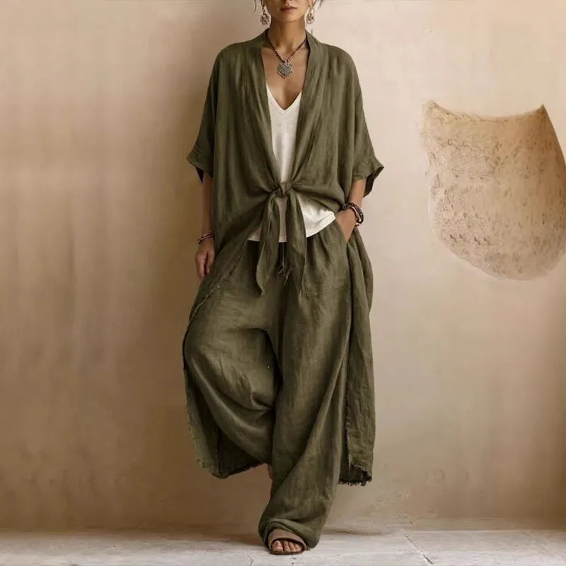 Roxanne kimono top and wide leg trouser set, view 3