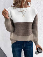 Sadie Brown colorblock sweater with ribbed knit texture and relaxed silhouette