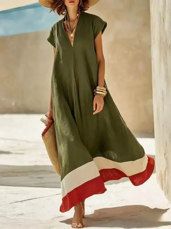 Salome V-neck striped cap-sleeve maxi dress, view 1