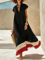 Salome V-neck striped cap-sleeve maxi dress, view 2
