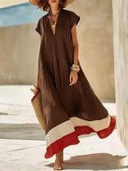 Salome V-neck striped cap-sleeve maxi dress, view 3