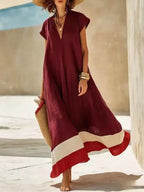 Salome V-neck striped cap-sleeve maxi dress, view 4