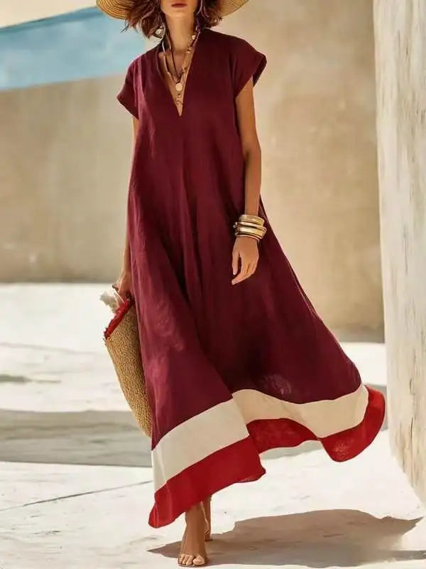 Salome V-neck striped cap-sleeve maxi dress, view 4
