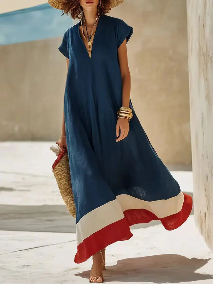 Salome V-neck striped cap-sleeve maxi dress, view 5
