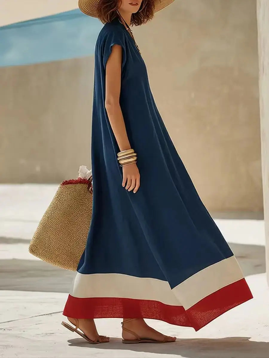 Salome V-neck striped cap-sleeve maxi dress, view 6