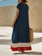 Salome V-neck striped cap-sleeve maxi dress, view 7