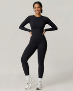 Selene activewear slim long-sleeve two-piece set, Black