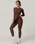 Selene activewear slim long-sleeve two-piece set, Brown