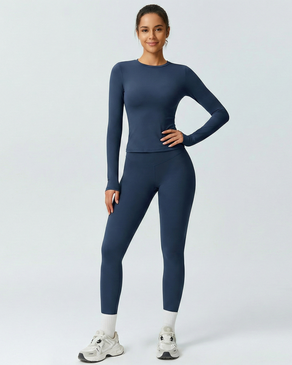 Selene activewear slim long-sleeve two-piece set, Navy Blue