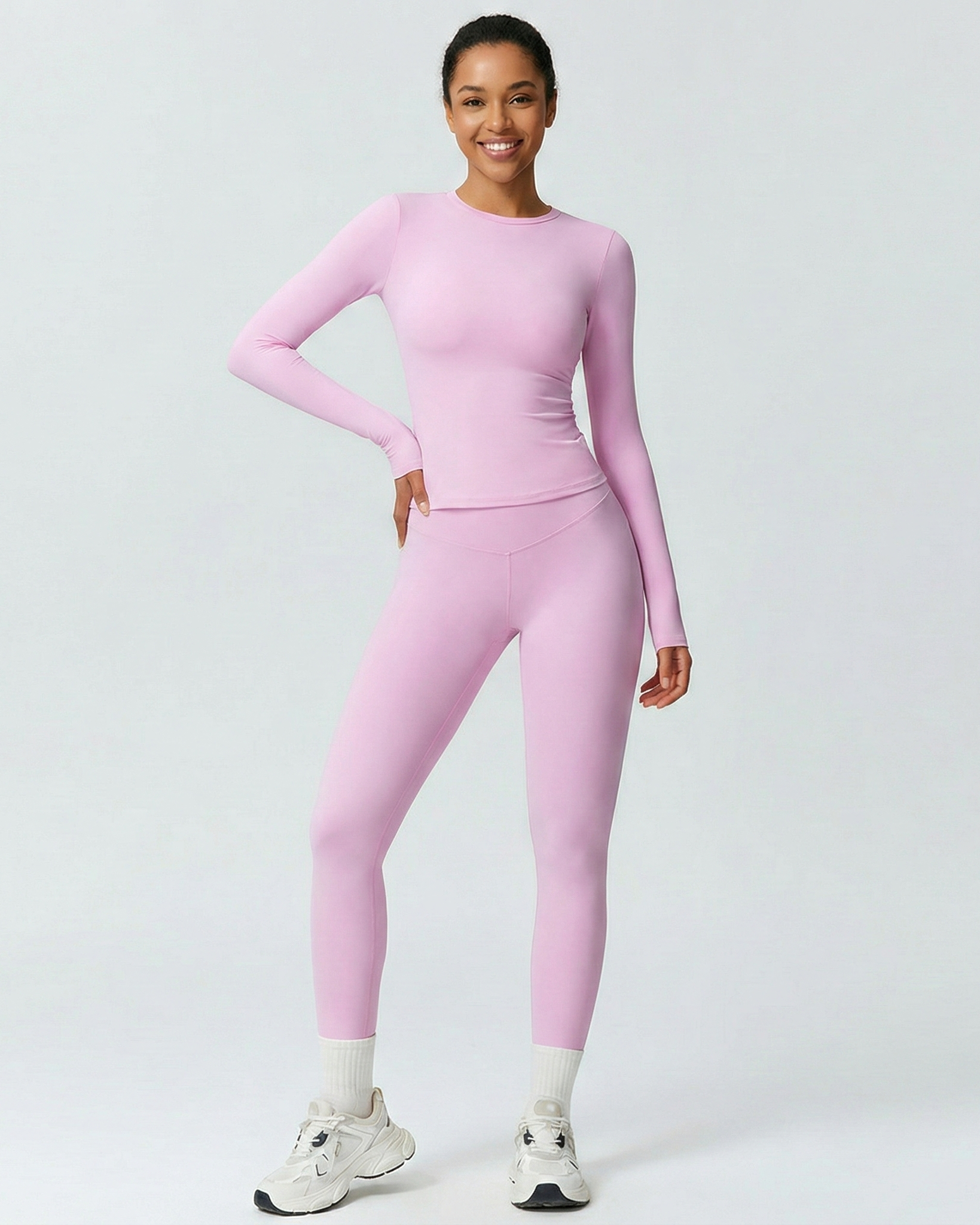 Selene activewear slim long-sleeve two-piece set, Pink