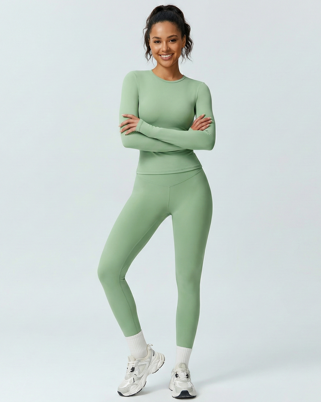 Selene activewear slim long-sleeve two-piece set, Sage Green