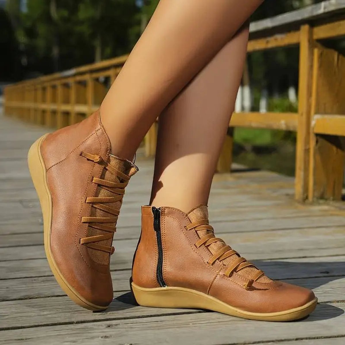 Sienna faux leather lace-up side-zip ankle boots, back view