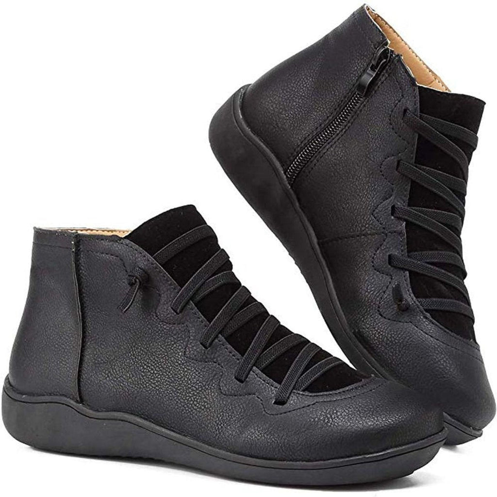 Sienna faux leather lace-up side-zip ankle boots, Black