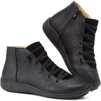 Sienna faux leather lace-up side-zip ankle boots, Black