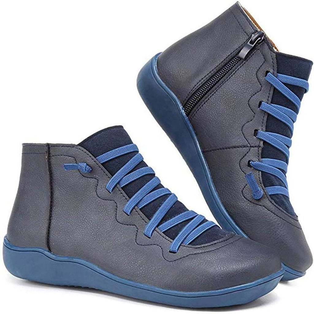 Sienna faux leather lace-up side-zip ankle boots, Blue