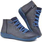 Sienna faux leather lace-up side-zip ankle boots, Blue