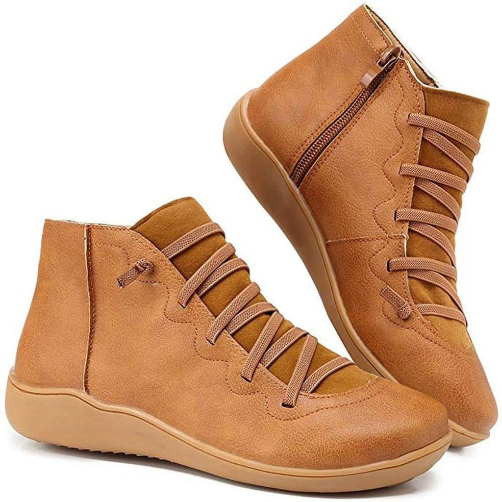 Sienna faux leather lace-up side-zip ankle boots, Brown