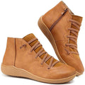 Sienna faux leather lace-up side-zip ankle boots, Brown