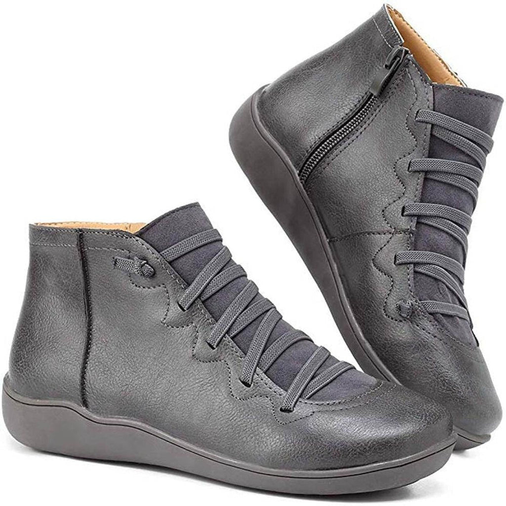 Sienna faux leather lace-up side-zip ankle boots, Gray