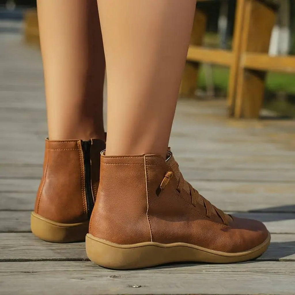 Sienna faux leather lace-up side-zip ankle boots, group view