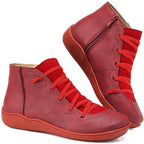 Sienna faux leather lace-up side-zip ankle boots, Red