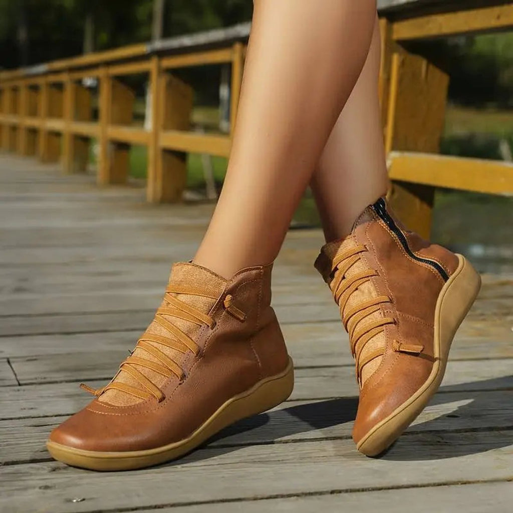 Sienna faux leather lace-up side-zip ankle boots, sole view