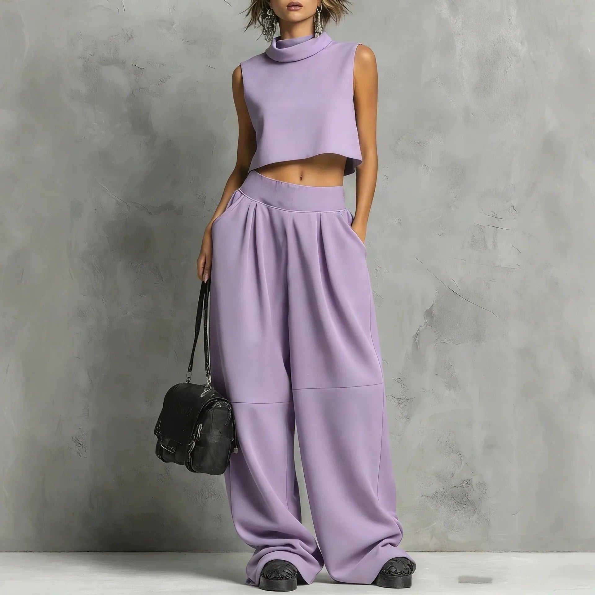 Silvana mock-neck crop top and trouser set, view 2