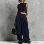 Silvana mock-neck crop top and trouser set, view 3