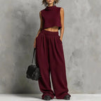 Silvana mock-neck crop top and trouser set, view 4
