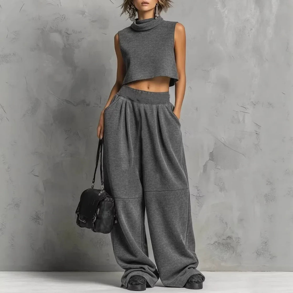 Silvana mock-neck crop top and trouser set, view 5