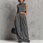 Silvana mock-neck crop top and trouser set, view 5