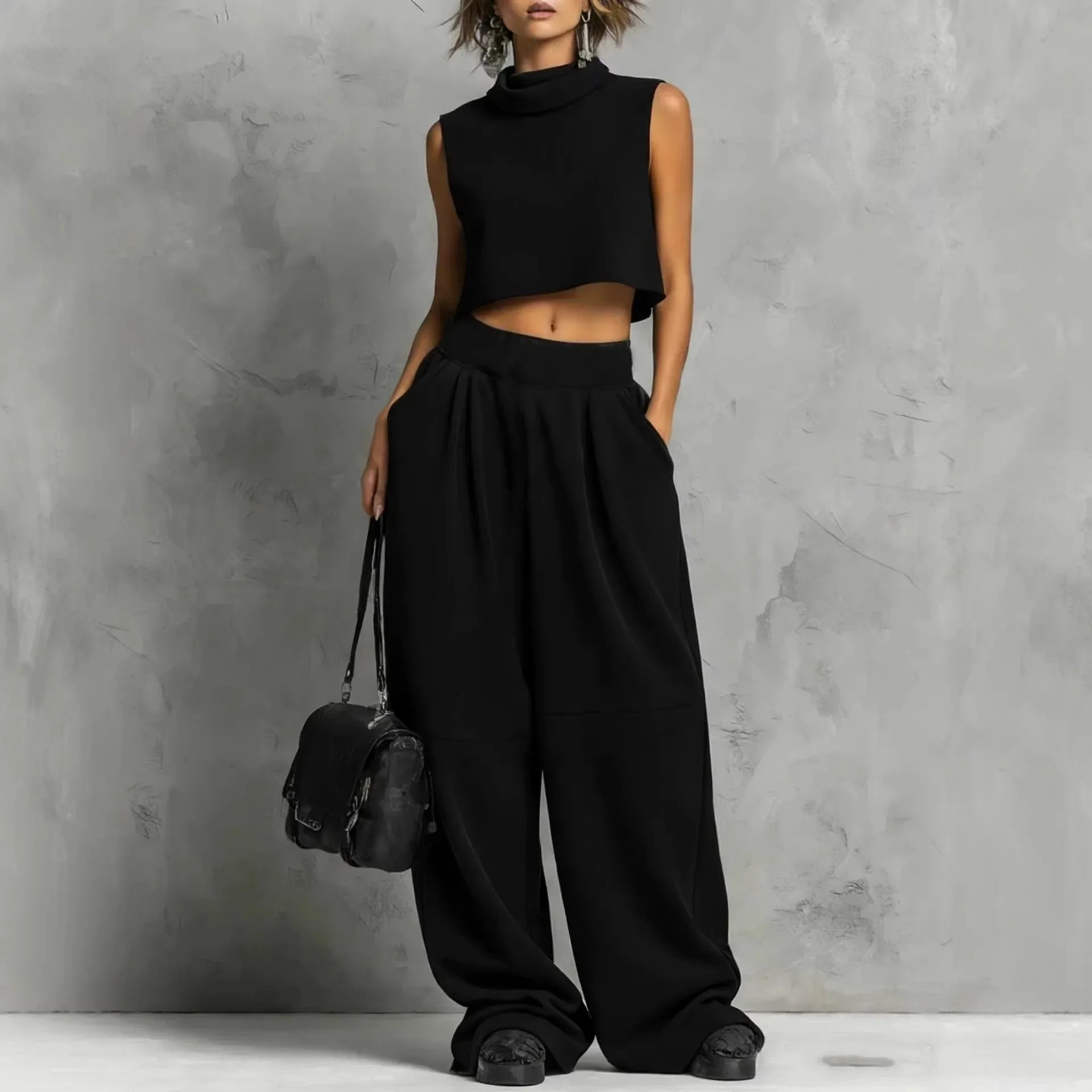 Silvana mock-neck crop top and trouser set, view 6